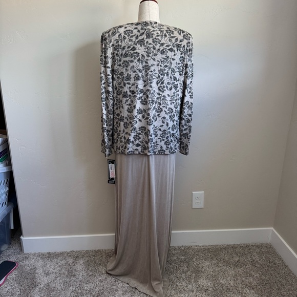 ALEX EVENINGS 2 Pc. Dress Gown sz 16 Beige Glitter Accent Mother Of Bride/Party - Picture 3 of 11